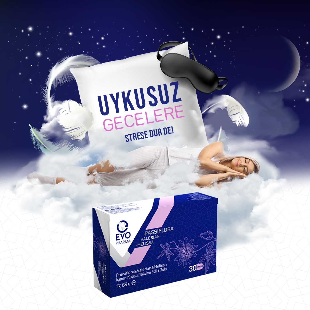 EVOPHARMA Passiflora, Valerian, Melissa İçeren Kapsül Takviye Edici Gıda/30 Kapsül 552