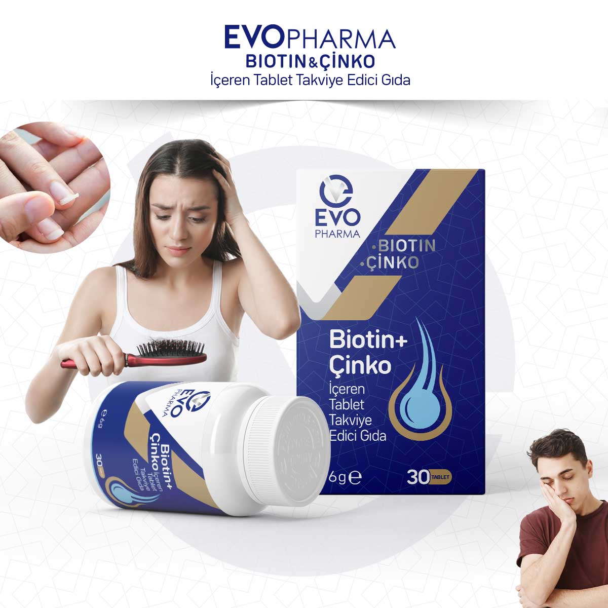 EVOPHARMA Biotin + Çinko İçeren Tablet Takviye Edici Gıda/30 Tablet  355