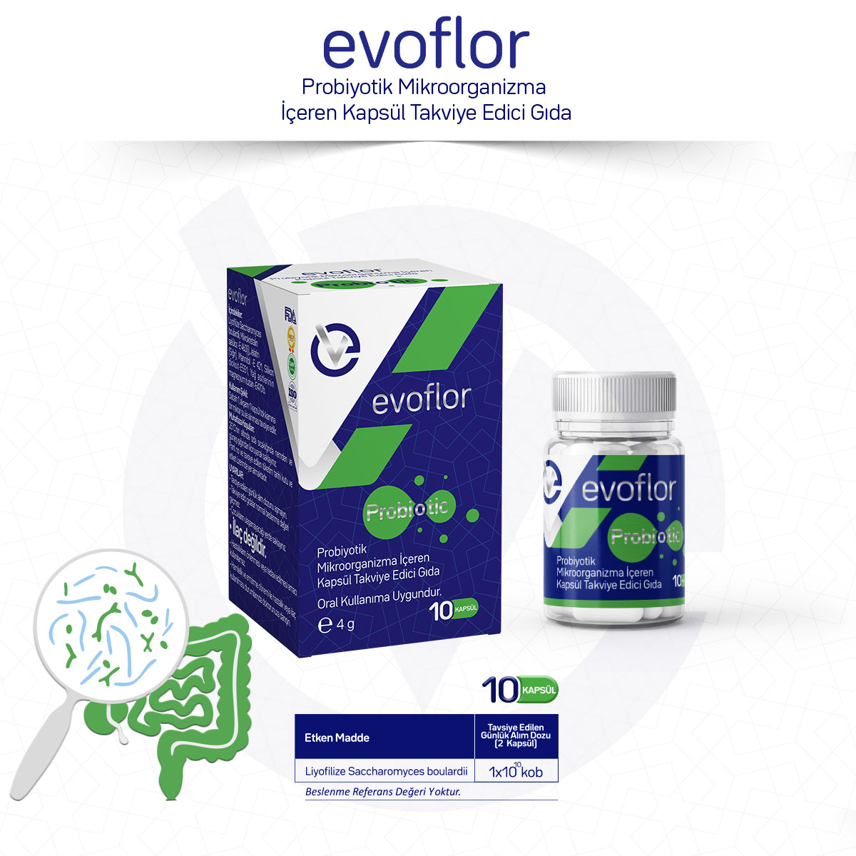 EVOFLOR Probiyotik Mikroorganizma İçeren Kapsül Takviye Edici Gıda/10 Kapsül 387