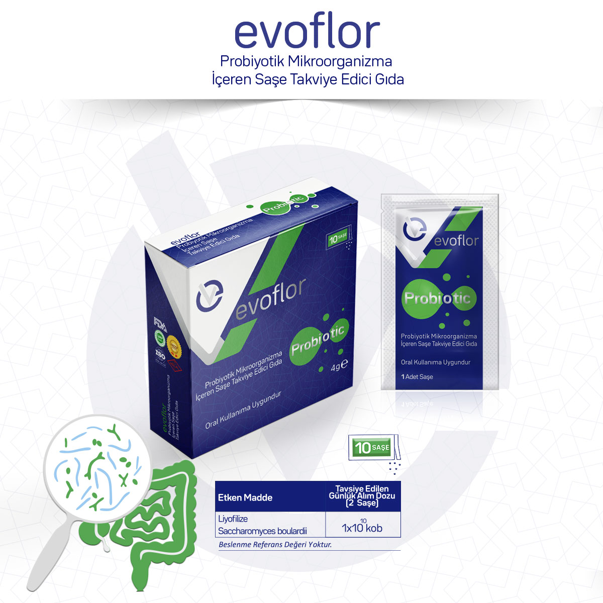 EVOFLOR Probiyotik Mikroorganizma İçeren Saşe Takviye Edici Gıda/10 Saşe 384