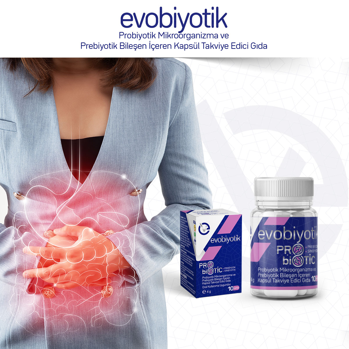EVOBİYOTİK Probiyotik Mikroorganizma ve Prebiyotik Bileşen İçeren Kapsül Takviye Edici Gıda/10 Kapsül 391